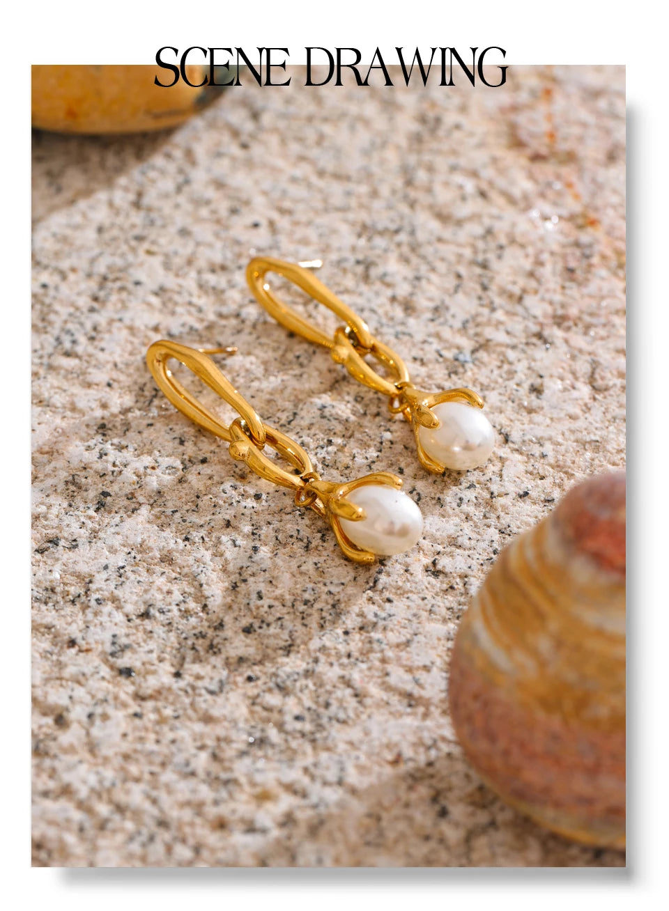 Pearl geometric earrings in gold-plated stainless steel with pearl.