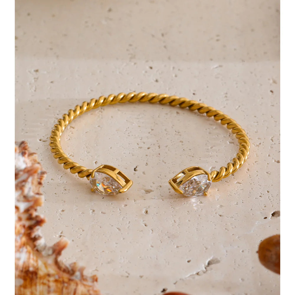 Cubic Zirconia Geometric Bracelet — Gold-Plated Stainless Steel with Cubic Zirconia · PS2182