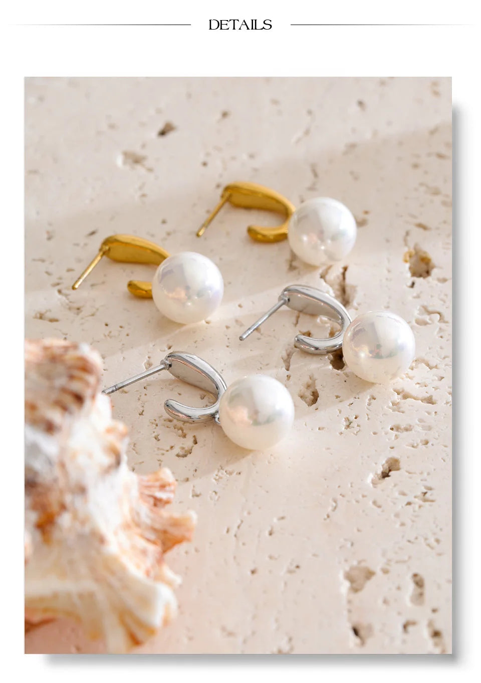 Pearl geometric earrings in gold-plated stainless steel with pearl.