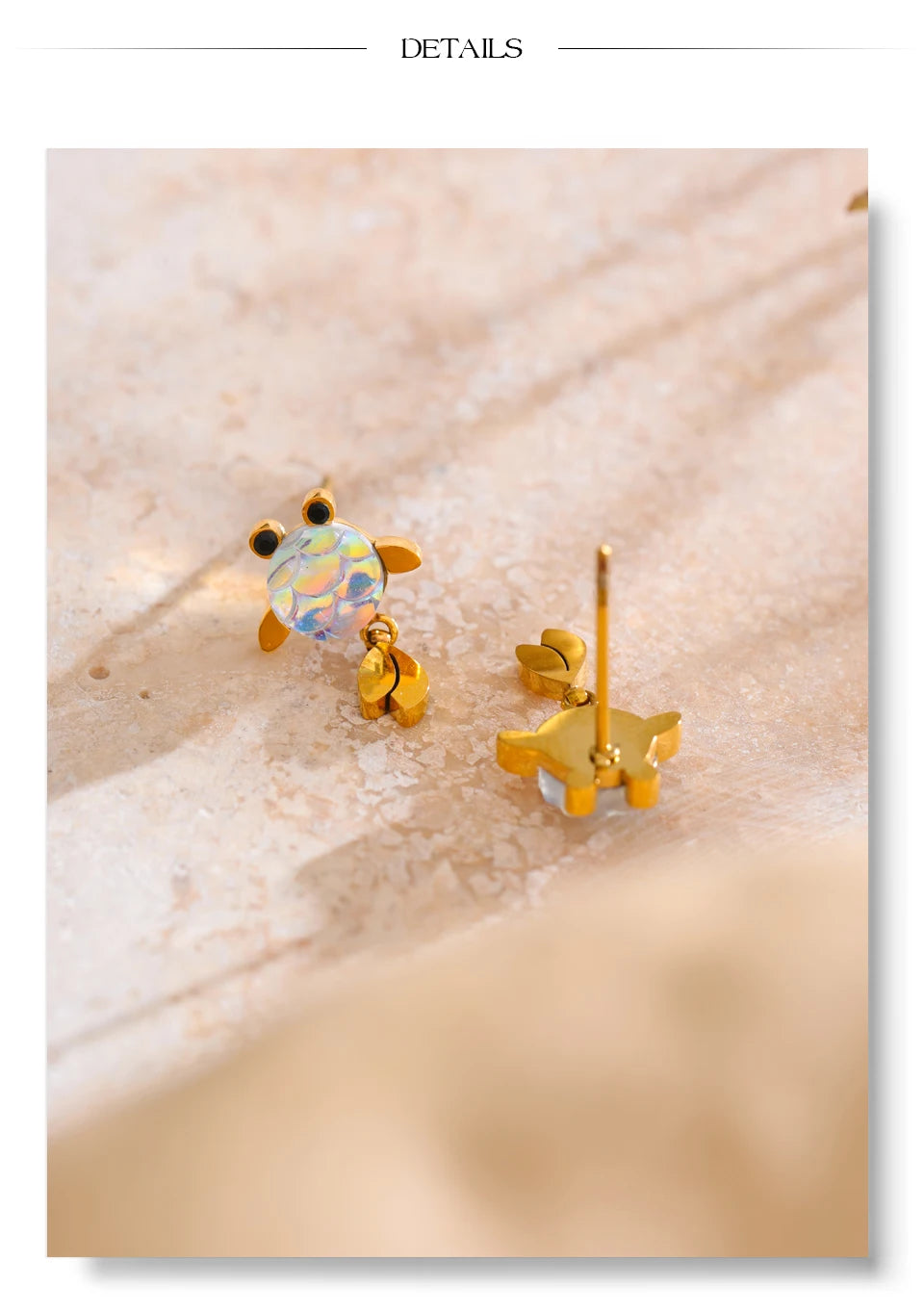 Resin multi-color geometric earrings in gold-plated stainless steel with resin.