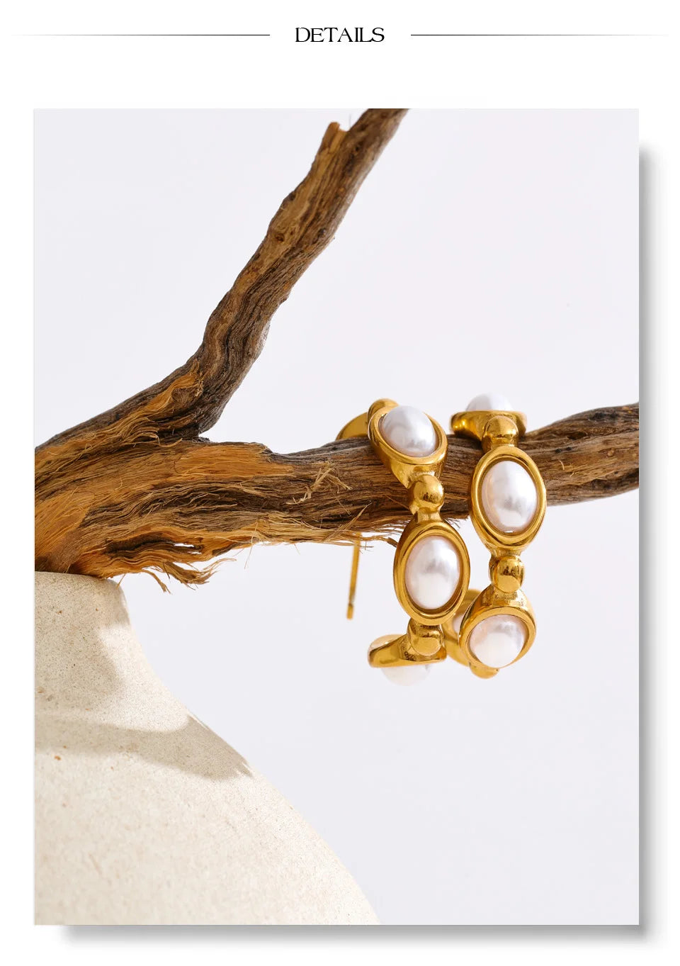 Pearl geometric earrings in gold-plated stainless steel with pearl.