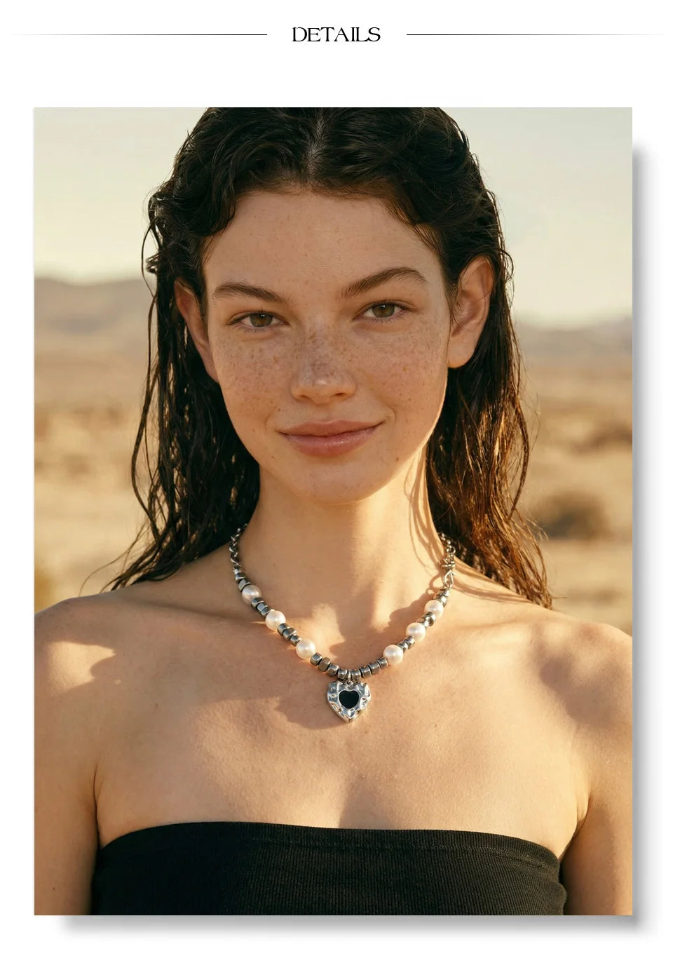 Pearl heart beaded necklace in gold-plated stainless steel with pearl.