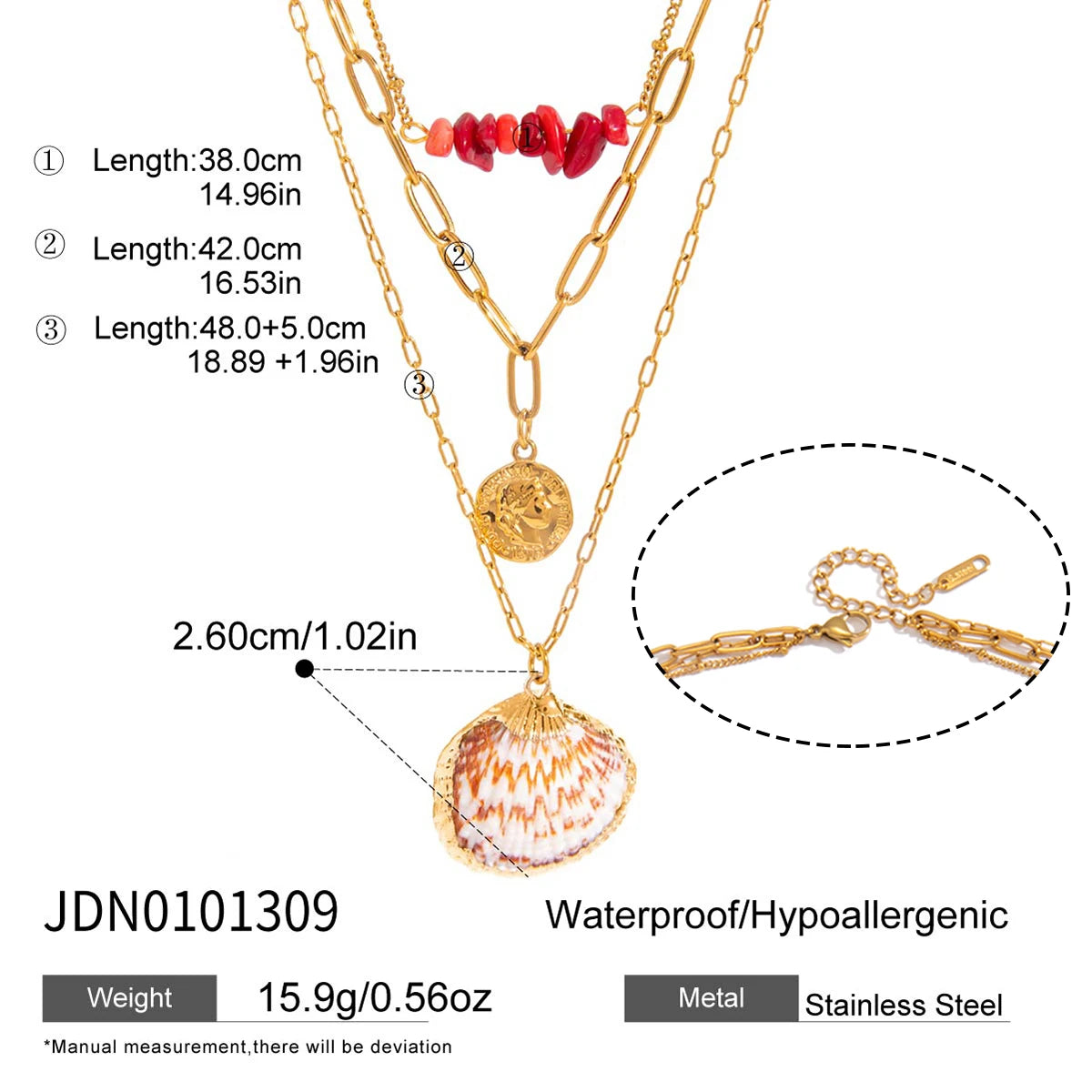 Shell Coin Layered Necklace — Stainless Steel · PS181