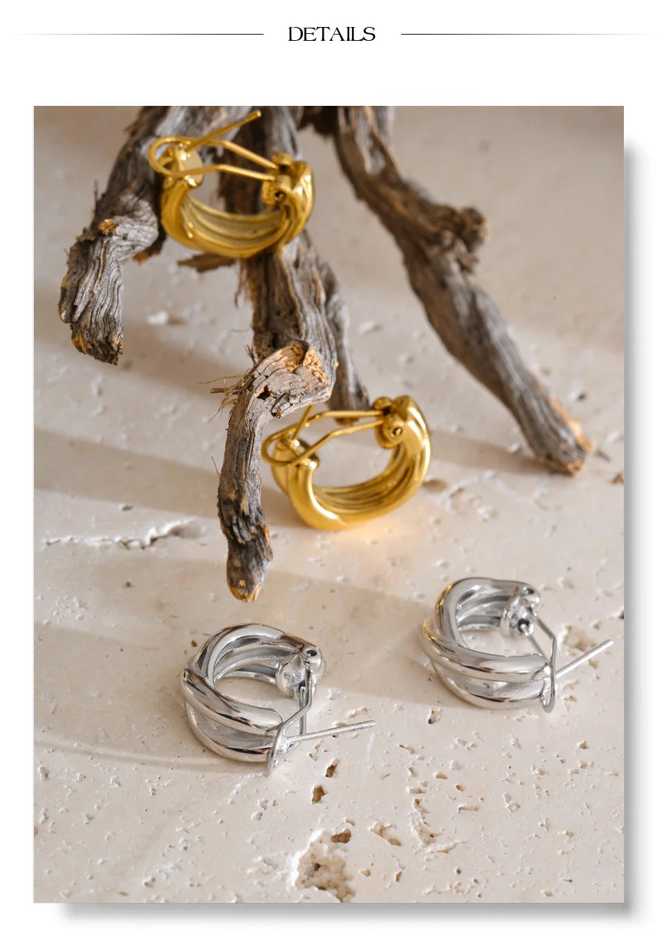 Vintage geometric earrings in gold-plated stainless steel.