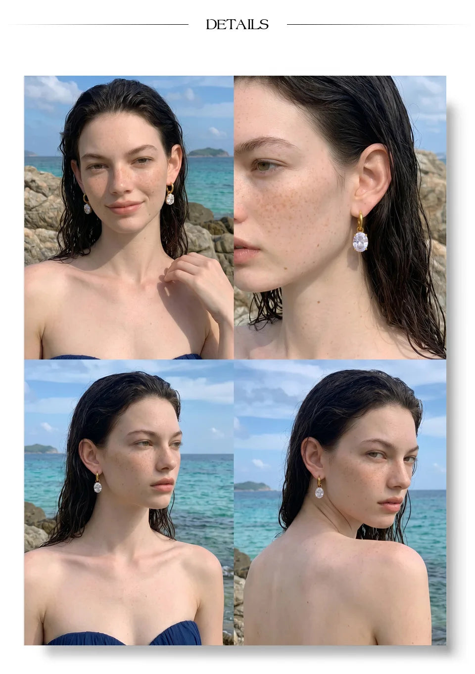 Cubic Zirconia Geometric Earrings — Gold-Plated Stainless Steel with Cubic Zirconia · PS1881