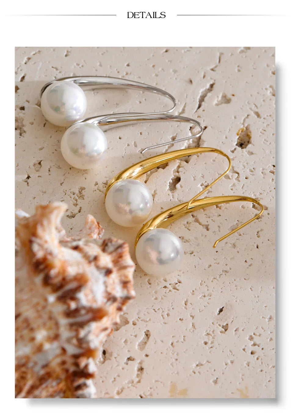 Pearl geometric earrings in gold-plated stainless steel with pearl.
