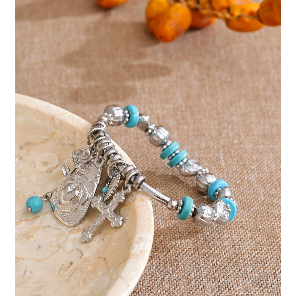 Natural Stone Heart Flower Bracelet — Gold-Plated Stainless Steel with Natural Stone · PS1086