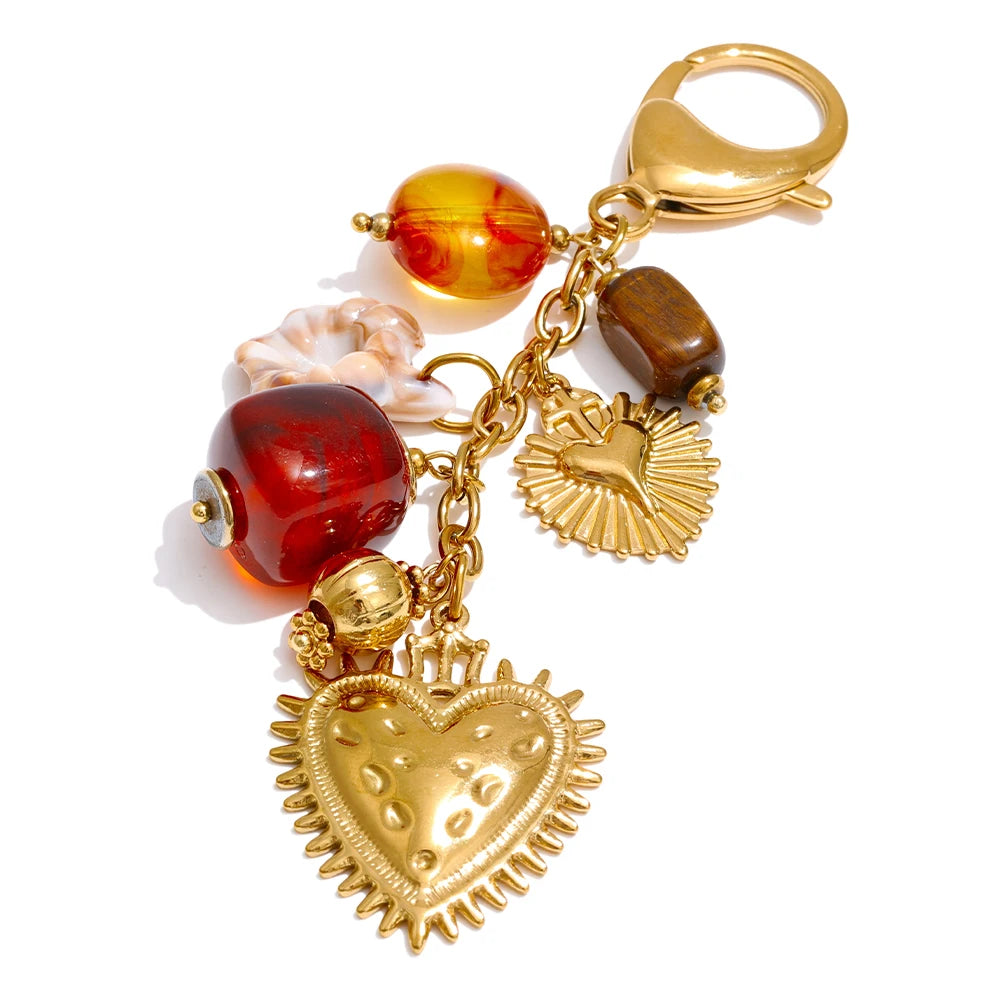 Resin heart chain necklace in gold-plated stainless steel with resin.