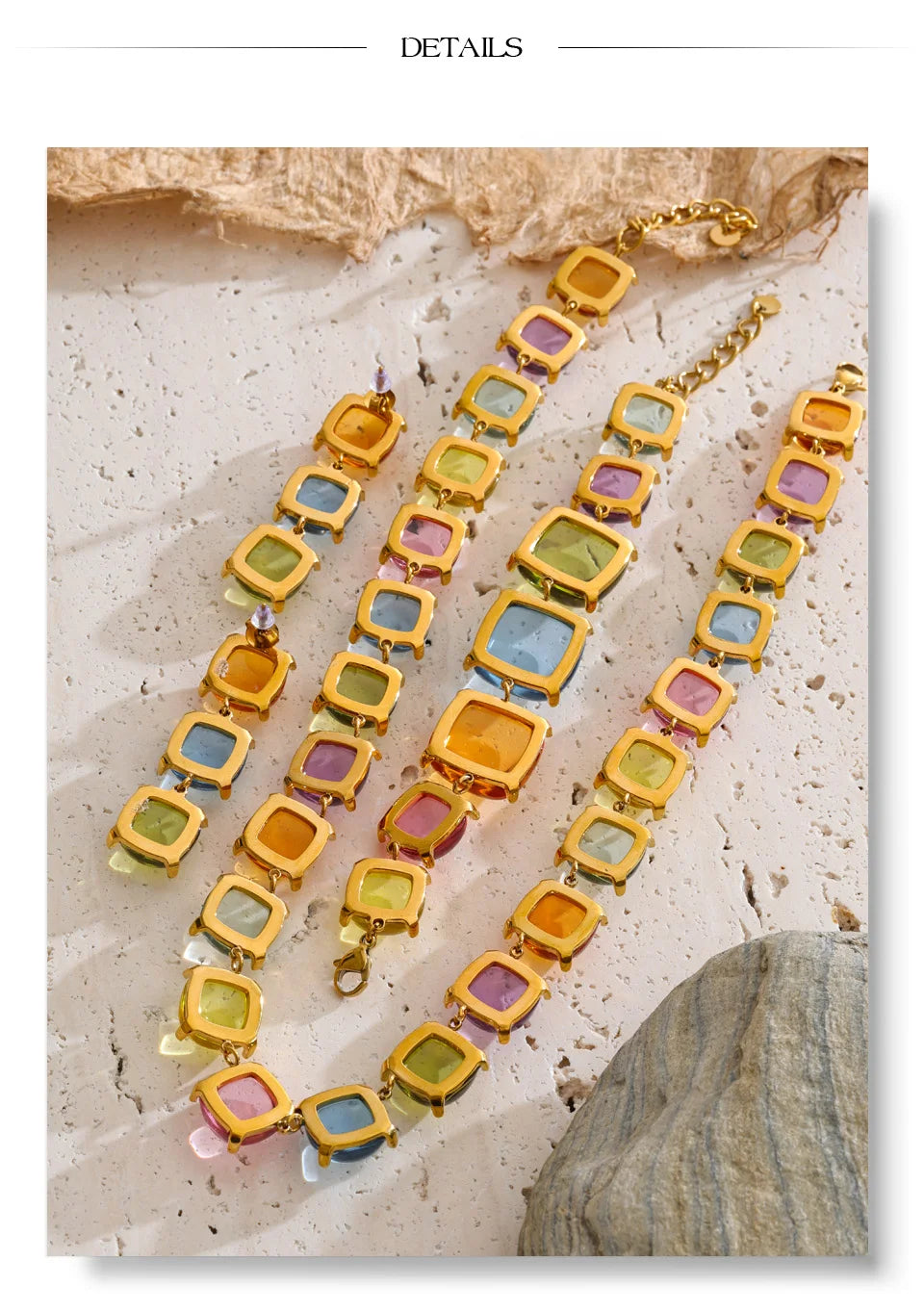 Resin acrylic multi-color earrings in gold-plated stainless steel with resin and acrylic.