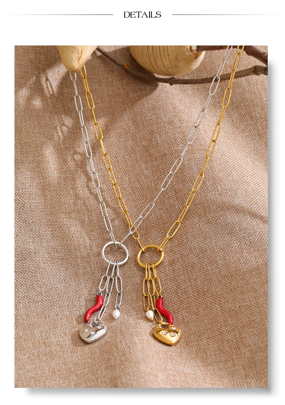 Cubic zirconia freshwater pearl heart necklace in gold-plated stainless steel with freshwater pearl and cubic zirconia.