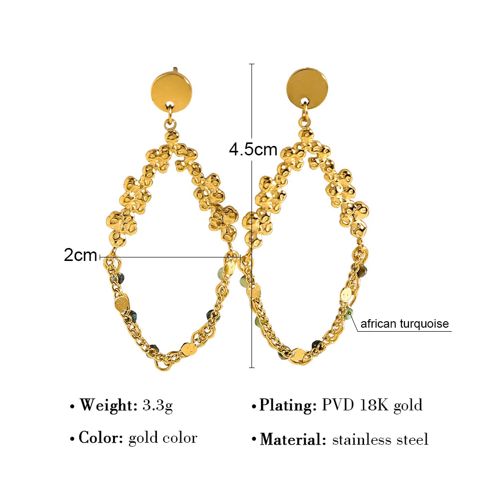 Natural Stone Chain Dangle Earrings — 316L Stainless Steel · PS479