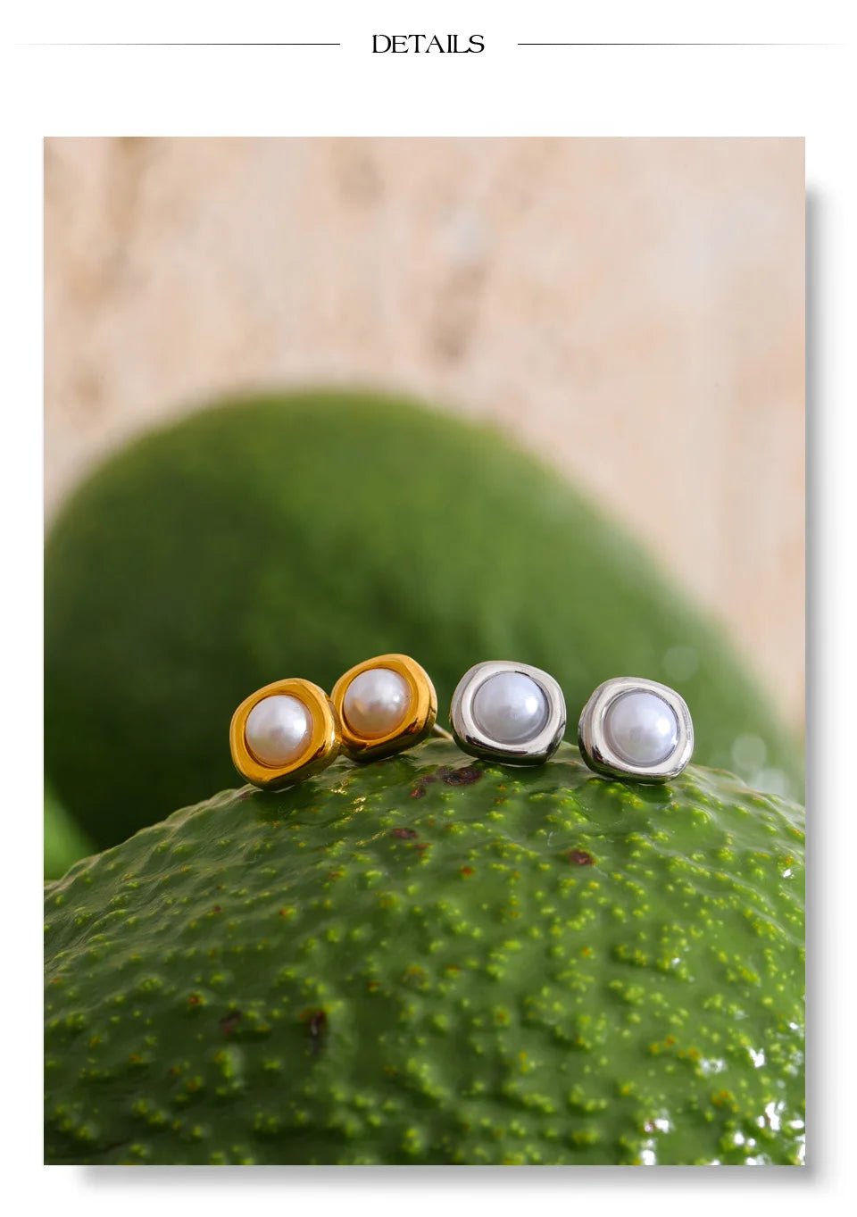 Pearl geometric earrings in gold-plated stainless steel with pearl.