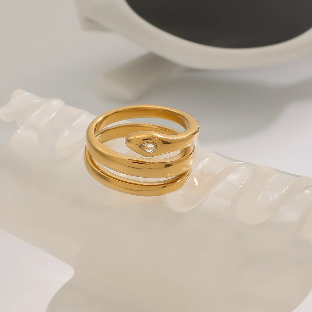 Snake Stone Ring Stack — Stainless Steel · PS244