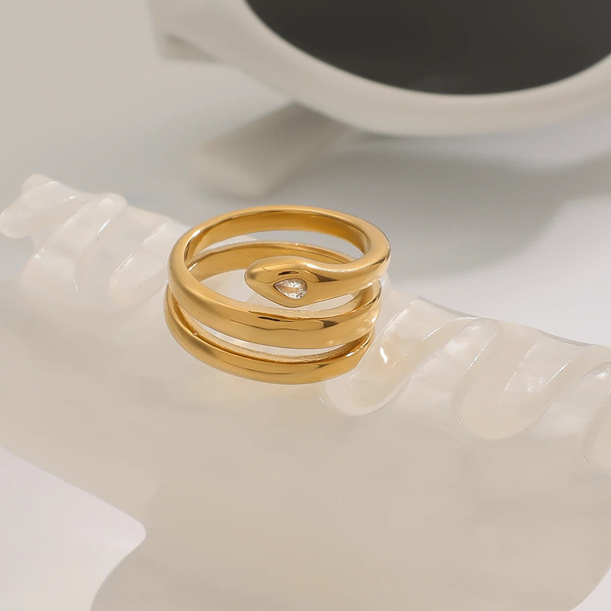 Snake Stone Ring Stack — Stainless Steel · PS244
