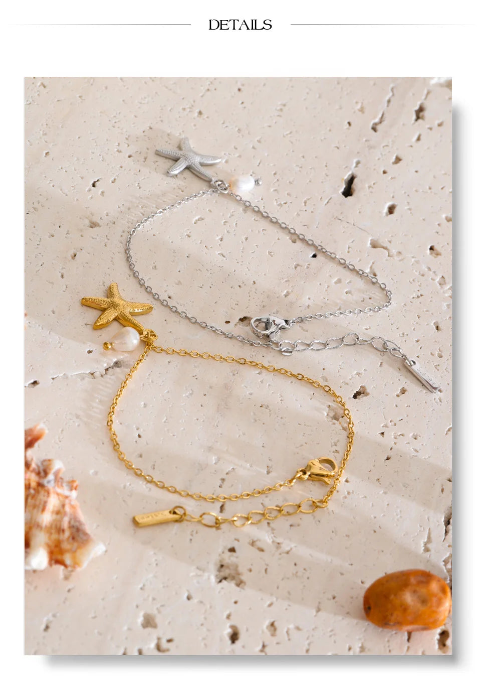 Freshwater pearl star geometric bracelet in gold-plated stainless steel with freshwater pearl.