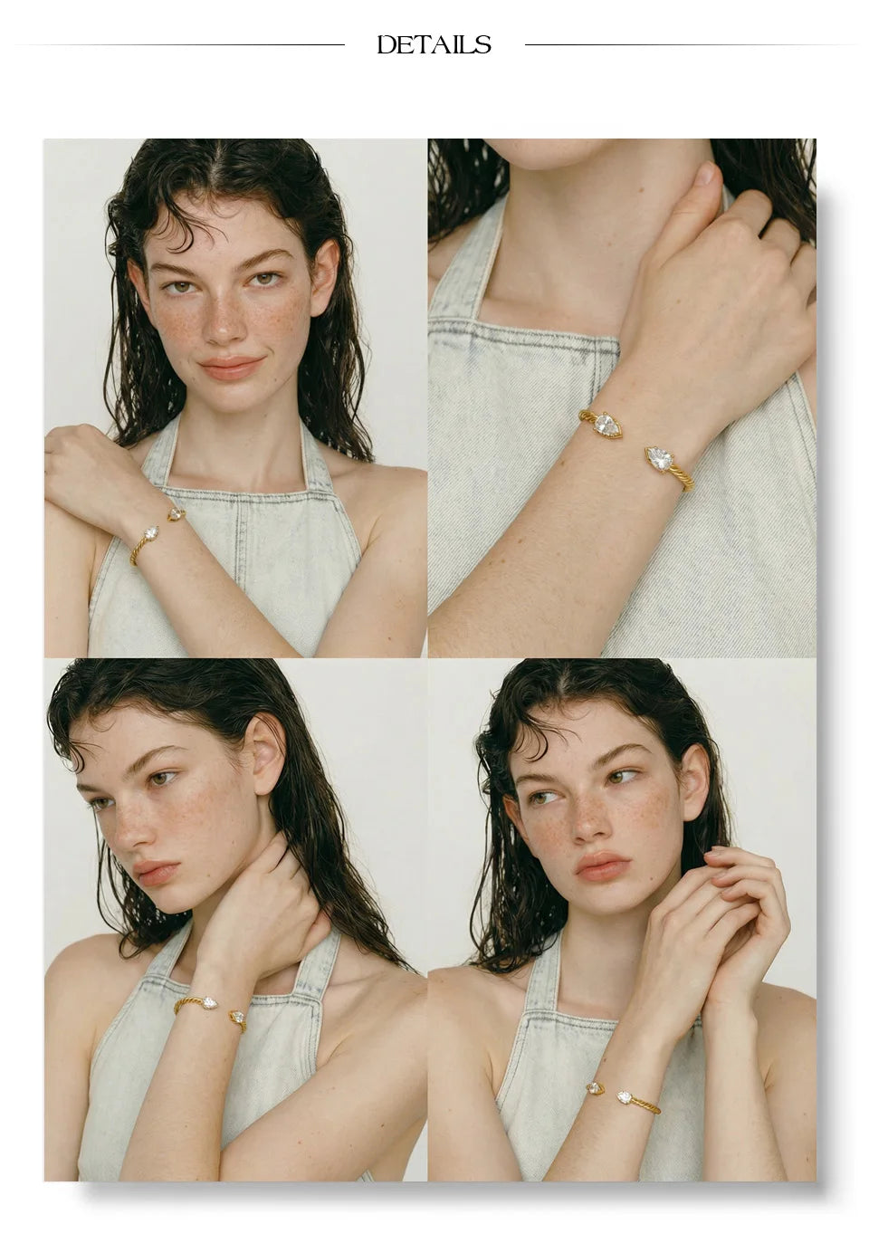 Cubic Zirconia Geometric Bracelet — Gold-Plated Stainless Steel with Cubic Zirconia · PS2182