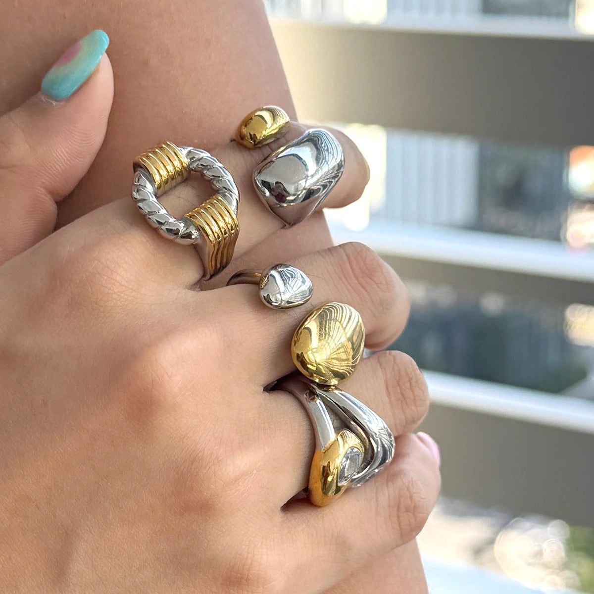 Mixed Stone Ring Stack — Stainless Steel · PS250