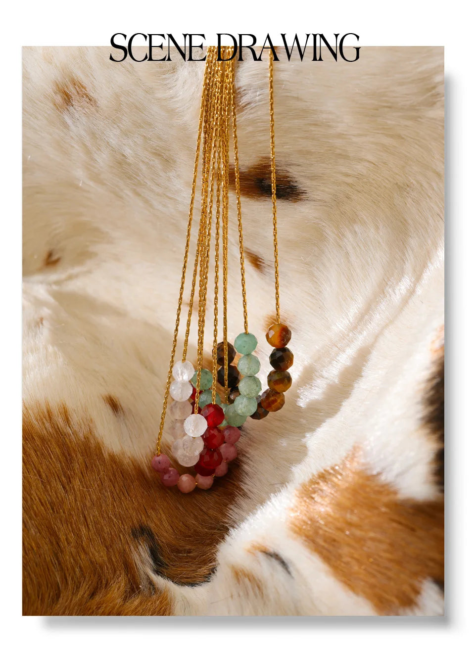Natural stone beaded geometric necklace in gold-plated stainless steel with natural stone.