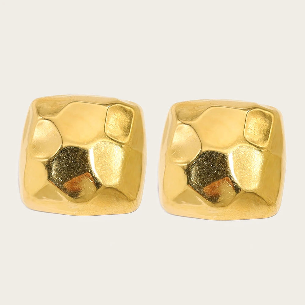 Stud Earrings Irregular Metal Hammered — 316L Stainless Steel · PS427