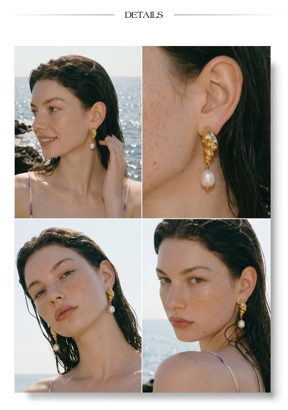 Cubic zirconia freshwater pearl geometric earrings in gold-plated stainless steel with freshwater pearl and cubic zirconia.