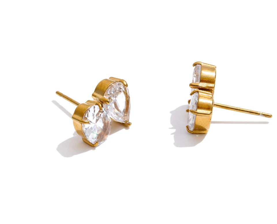 Cubic Zirconia Geometric Earrings — Gold-Plated Stainless Steel with Cubic Zirconia · PS1351