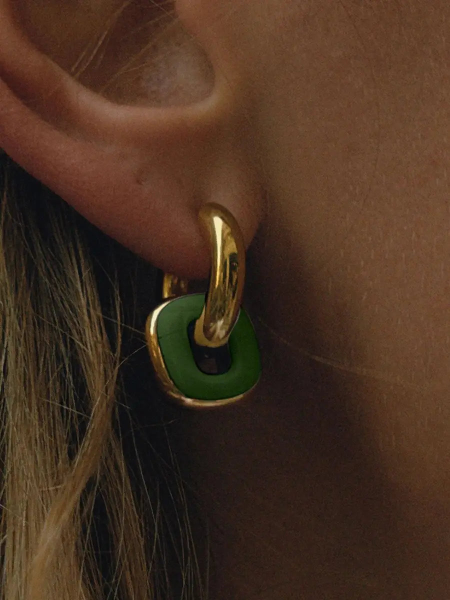 Brown Enamel Double Ring Earrings — Stainless Steel · PS283