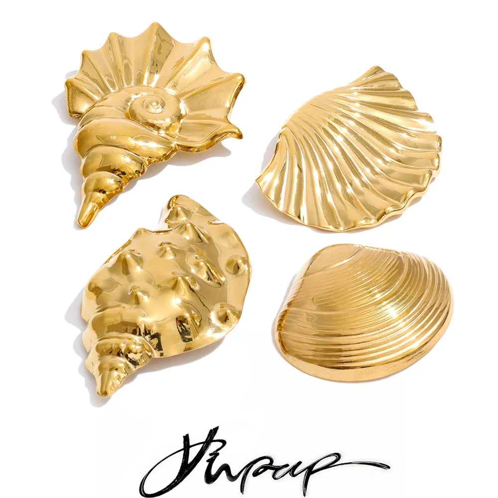 Gold-plated stainless steel shell brooches.