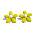 Green enamel flower earrings in gold-plated stainless steel with enamel.