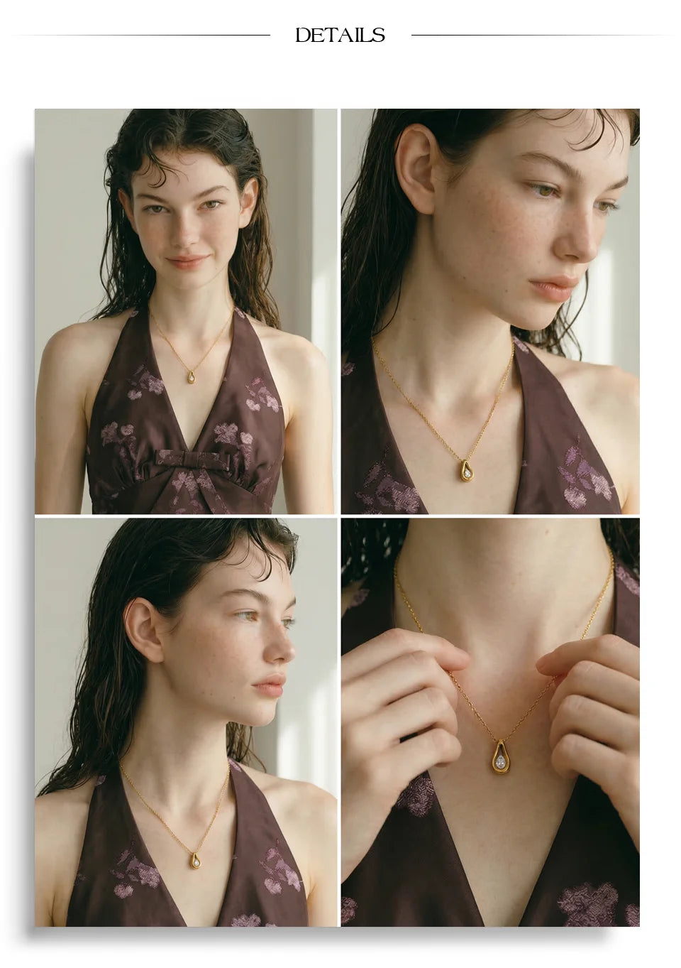 Cubic zirconia geometric necklace in gold-plated stainless steel with cubic zirconia.