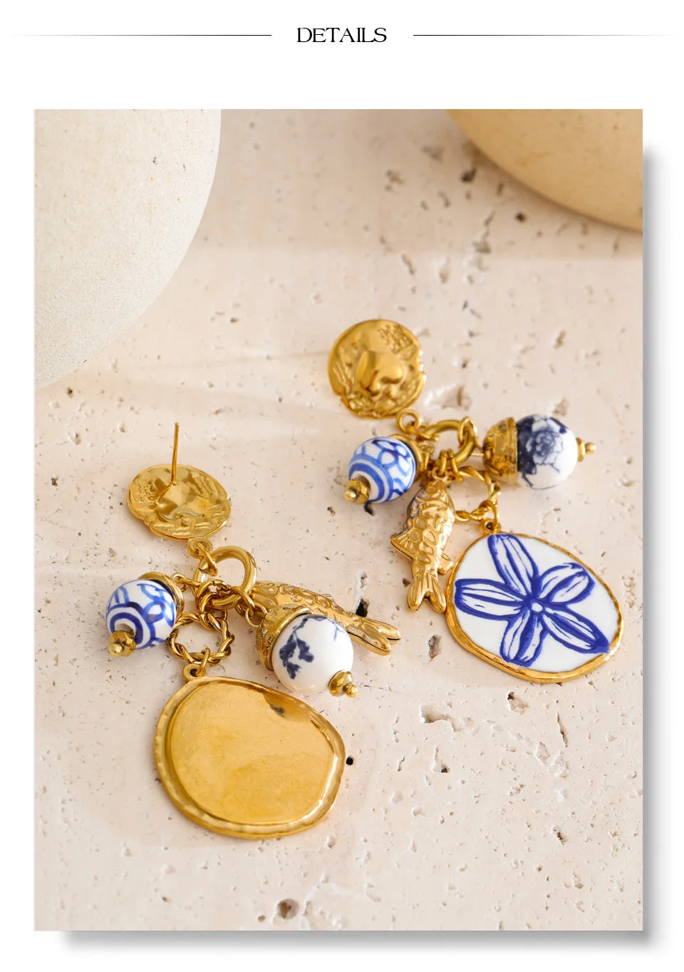 Flower beaded earrings in gold-plated stainless steel.