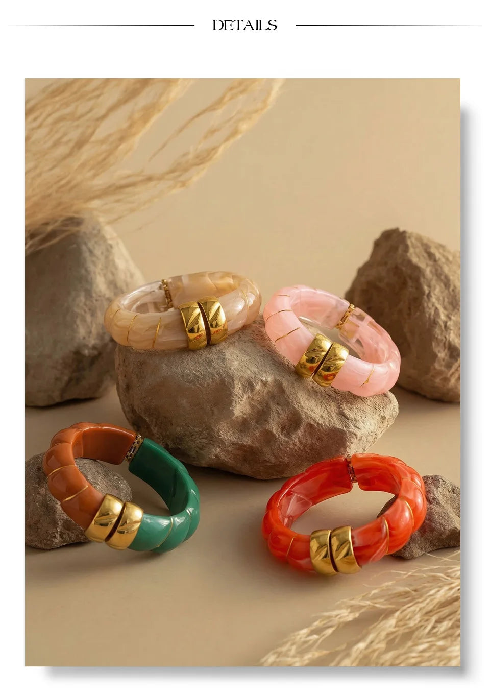 Resin Acrylic Geometric Bracelet — Gold-Plated Stainless Steel with Resin and Acrylic · PS1662