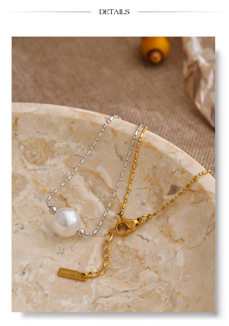 Pearl Geometric Chain Bracelet — Gold-Plated Stainless Steel with Pearl · PS1048