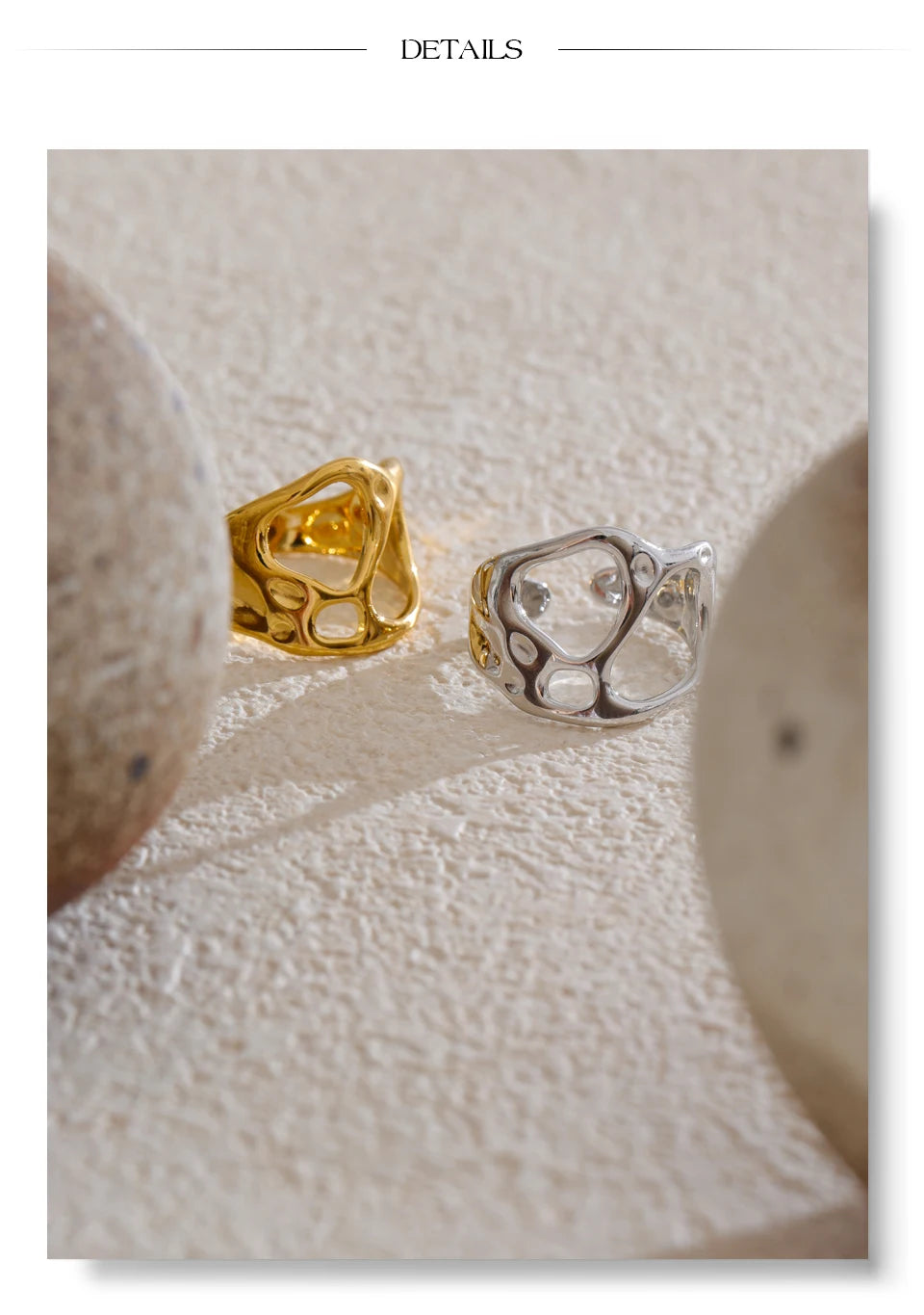 Geometric ring in gold-plated stainless steel.