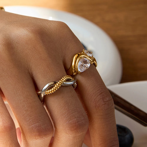 Crystal Open Ring — Stainless Steel