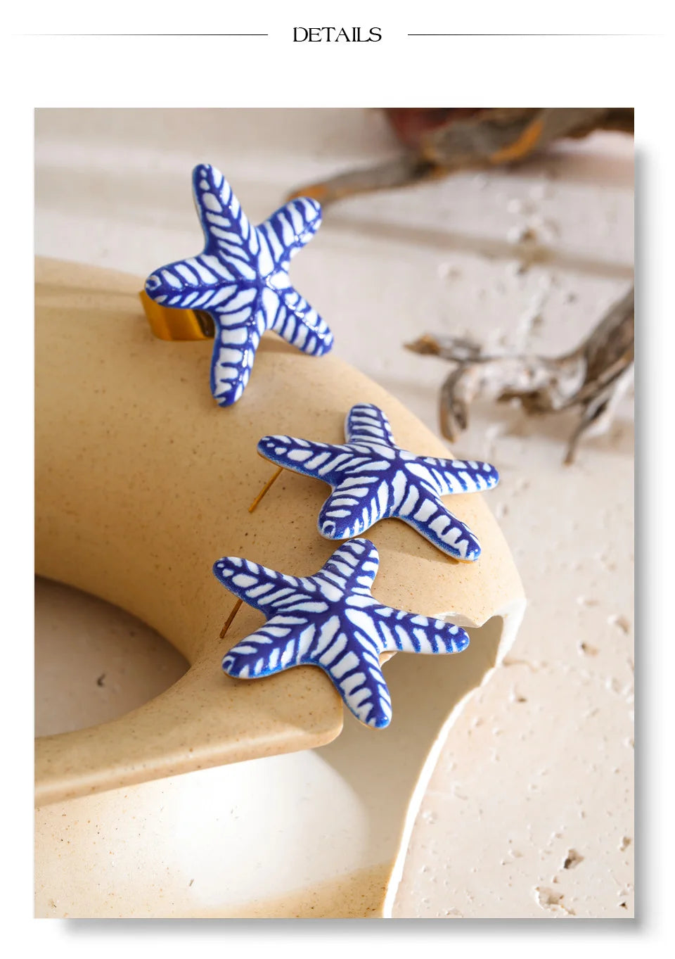 Blue star geometric earrings in gold-plated stainless steel.