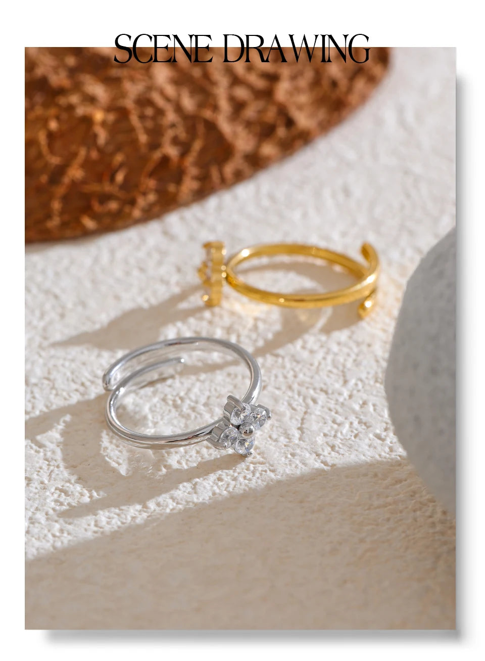 Cubic zirconia flower ring in gold-plated stainless steel with cubic zirconia.