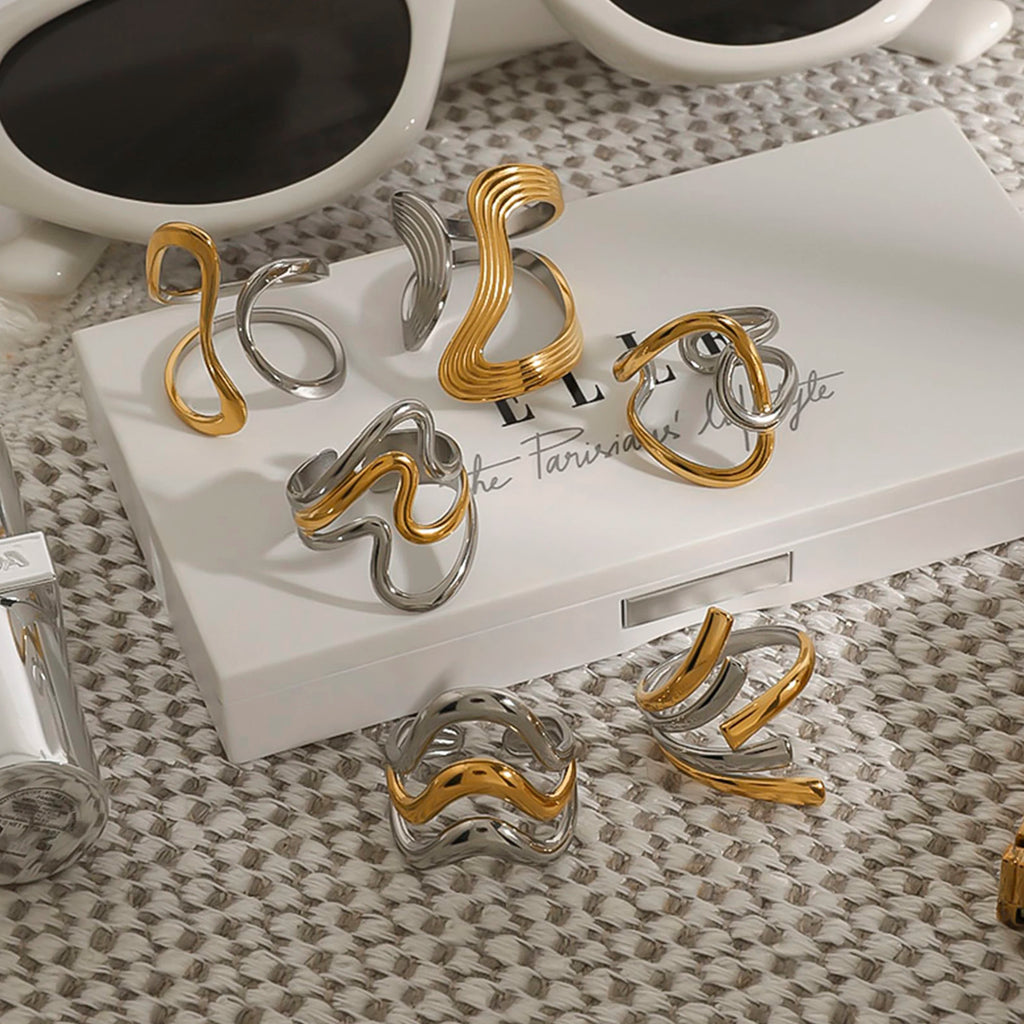 Wavy Statement Ring Stack — Stainless Steel · PS256