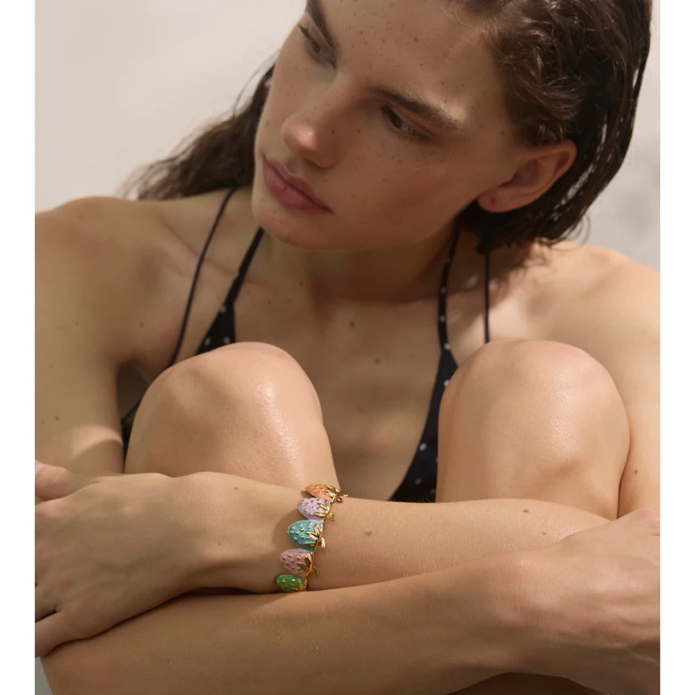 Red Enamel Multi-Color Bracelet — Gold-Plated Stainless Steel with Enamel · PS1601
