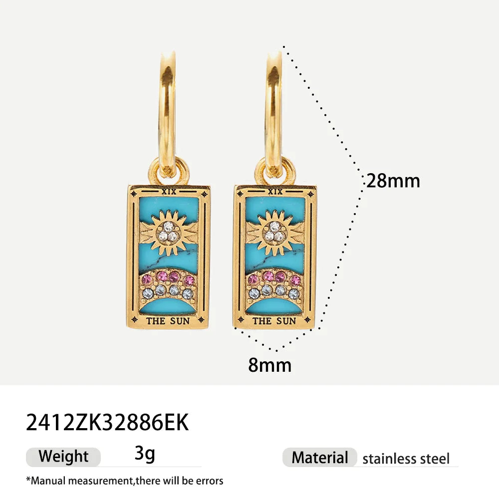 New Tarot Cards Chunky Hoop Earrings for Women Stainless Steel Original Tarot Queen Lover Magician Moon Drop Earrings Jewelry