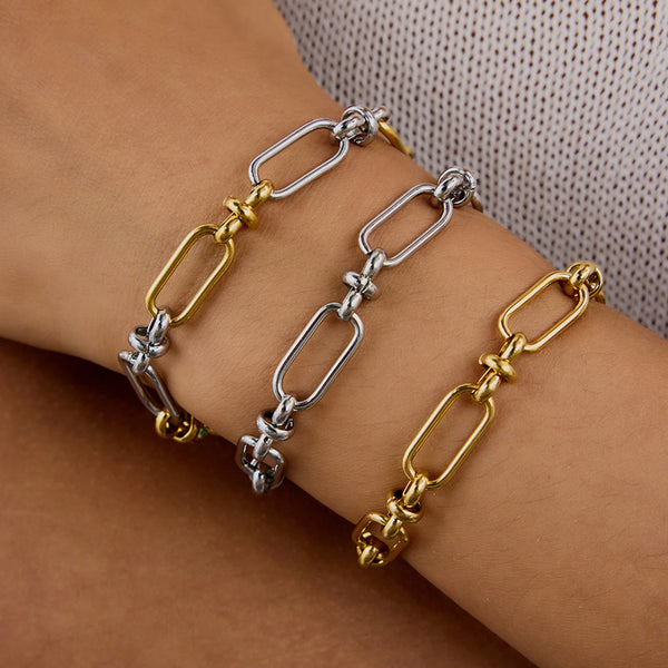 Two-Tone Paperclip Chain Bracelet Stack — Stainless Steel · PS040