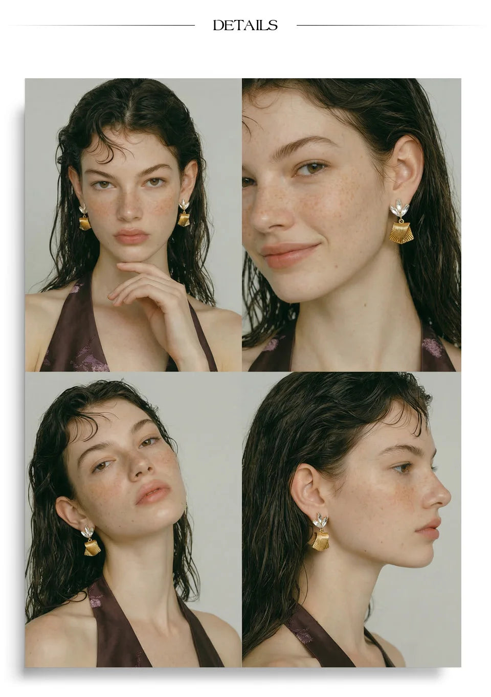 Cubic Zirconia Flower Geometric Earrings — Gold-Plated Stainless Steel with Cubic Zirconia · PS1209