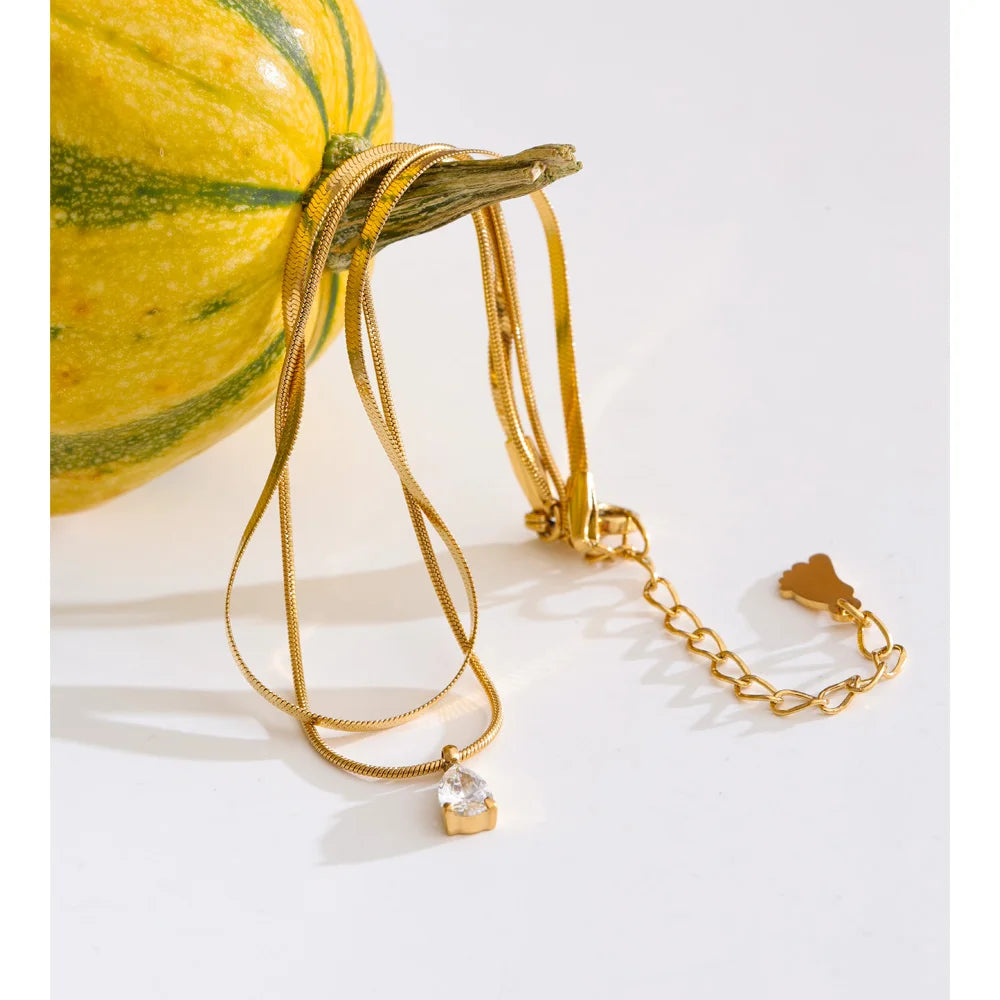 Cubic Zirconia Snake Geometric Anklet — Gold-Plated Stainless Steel with Cubic Zirconia · PS1078