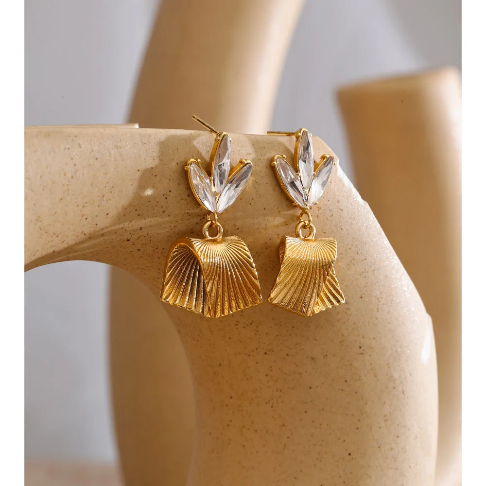 Cubic Zirconia Flower Geometric Earrings — Gold-Plated Stainless Steel with Cubic Zirconia · PS1209