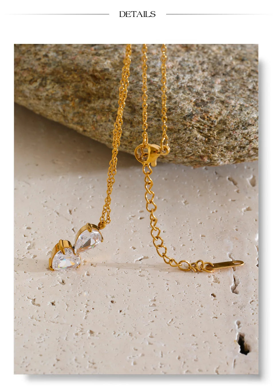 Cubic zirconia geometric necklace in gold-plated stainless steel with cubic zirconia.
