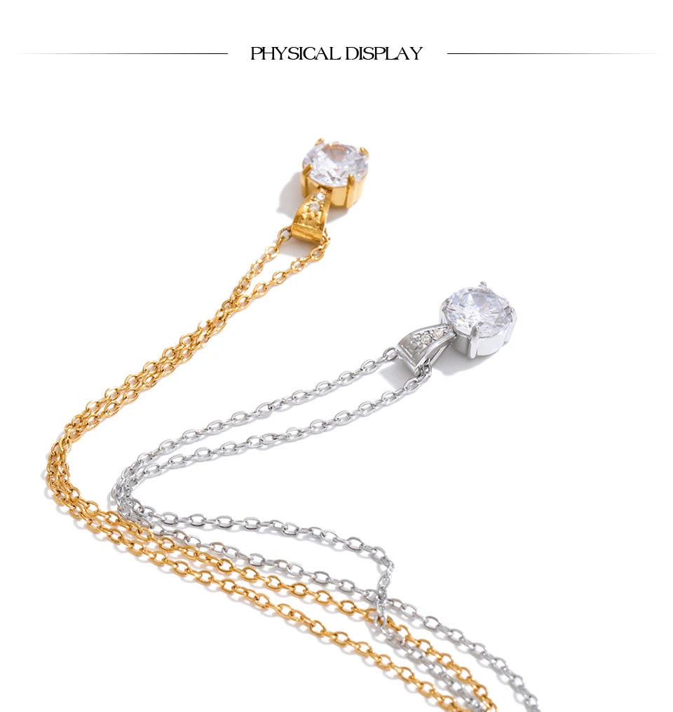 Cubic zirconia geometric necklace in gold-plated stainless steel with cubic zirconia.