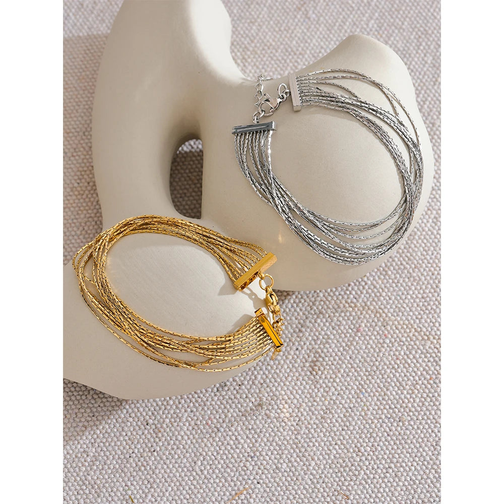 Geometric Chain Layered Bracelet — Gold-Plated Stainless Steel · PS1761