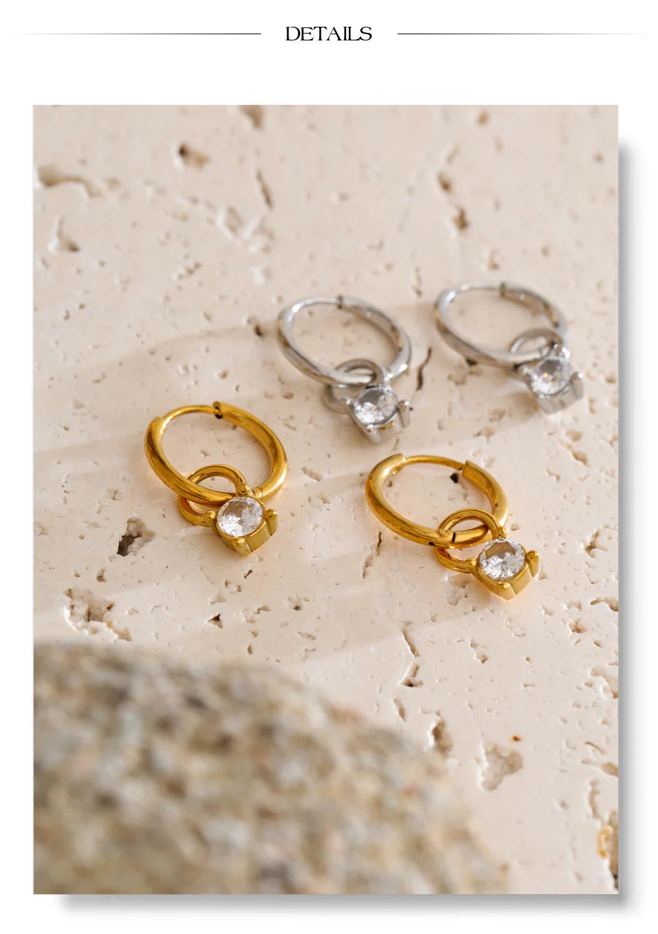 Cubic Zirconia Geometric Earrings — Gold-Plated Stainless Steel with Cubic Zirconia · PS1456
