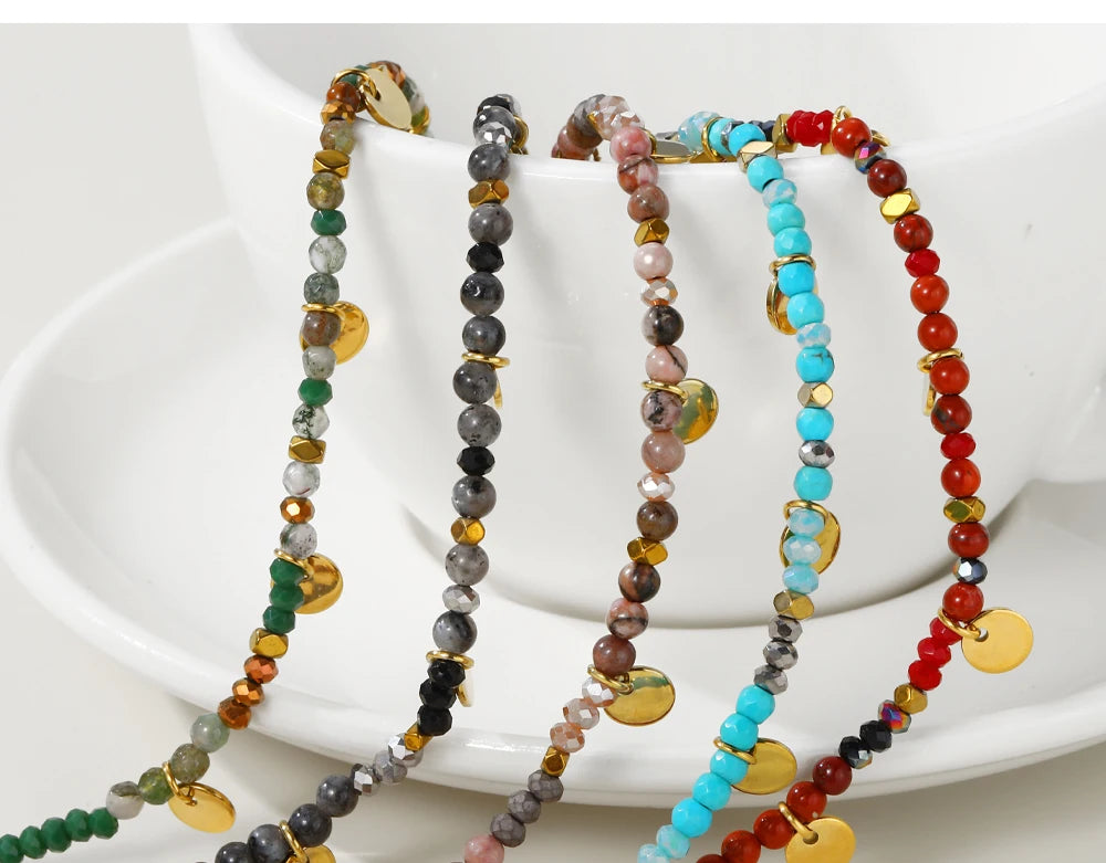 Colorful Natural Stone Beaded Bracelet — 316L Stainless Steel · PS476