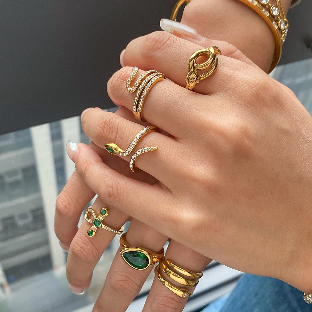 Snake Stone Ring Stack — Stainless Steel · PS244