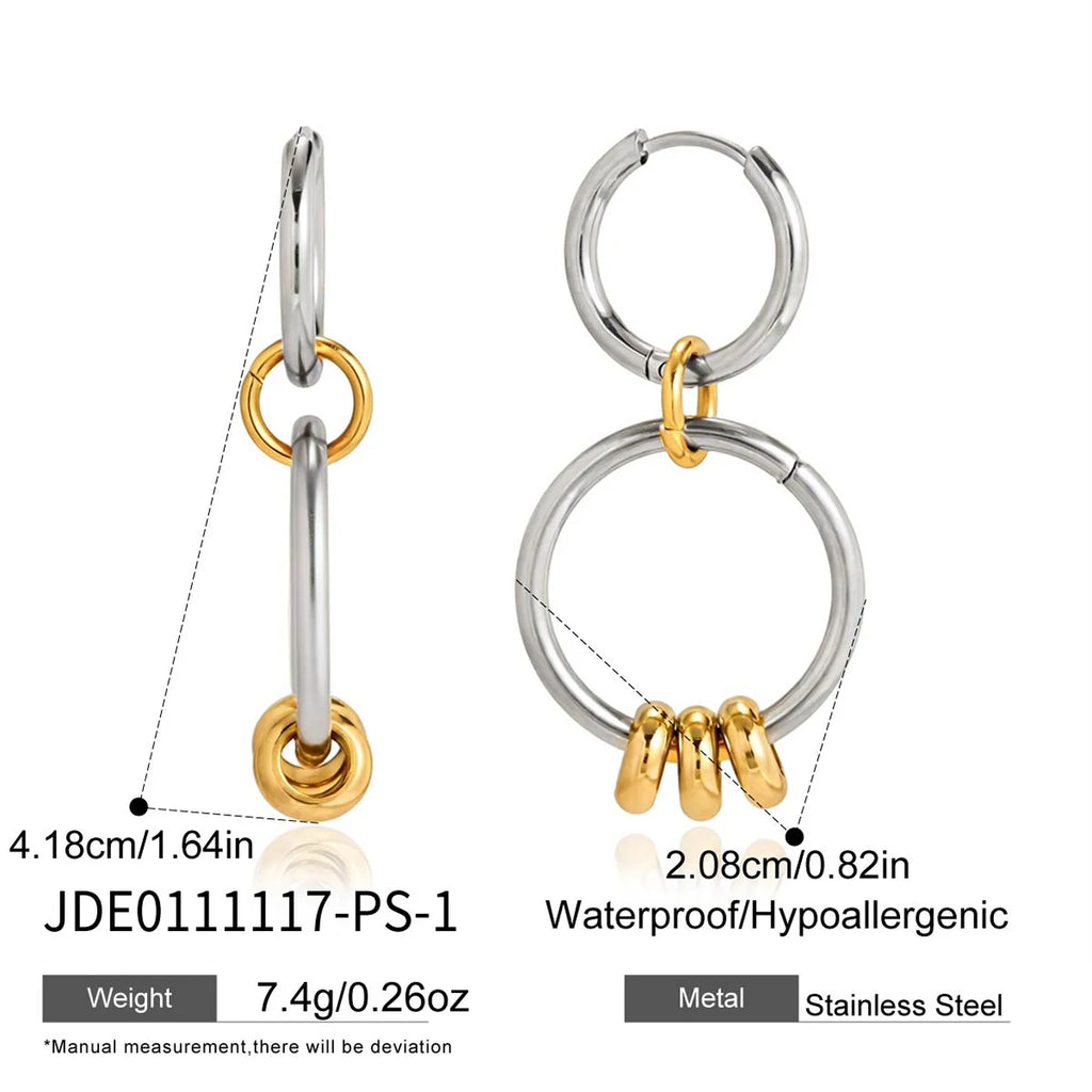 Two-Tone Ring Drop Earrings — Stainless Steel · PS107